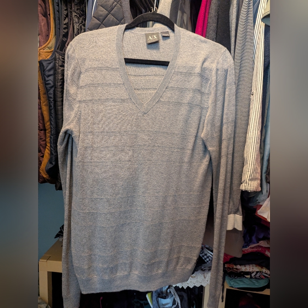 AX Men's Gray V-Neck Sweater
